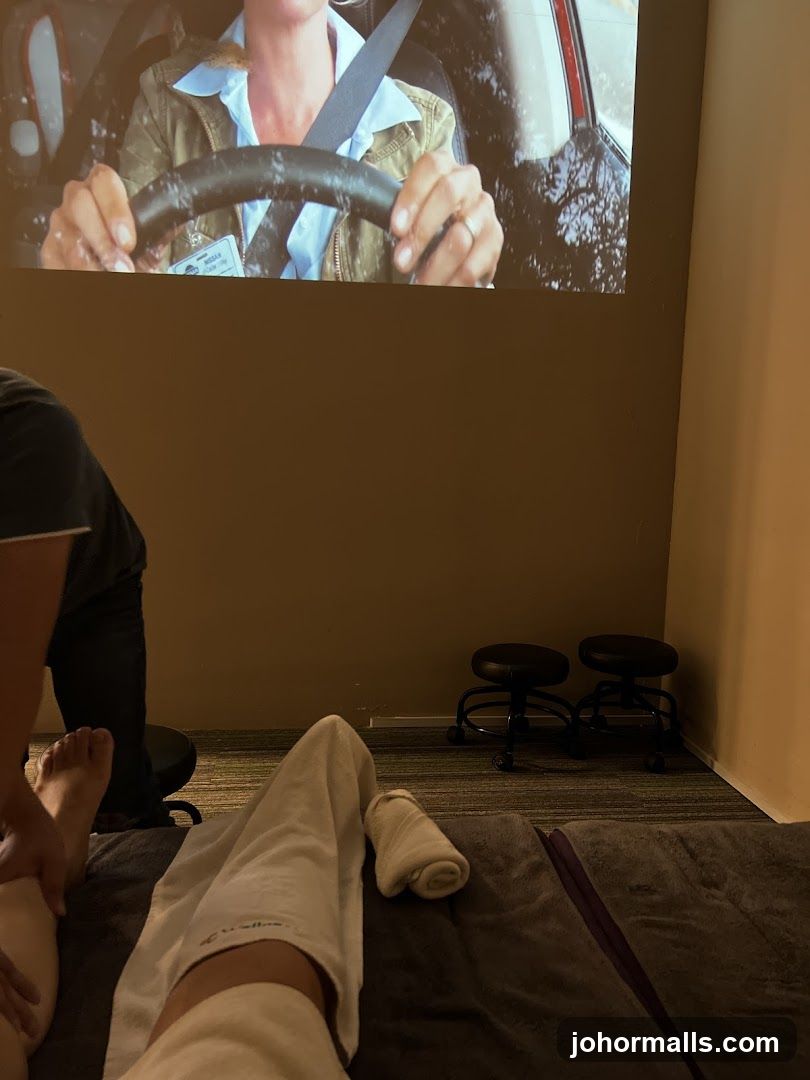Massage session with projected movie