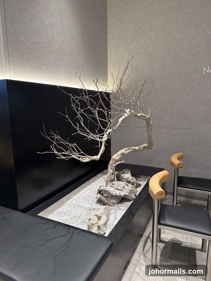 Modern Waiting Area with Bonsai Display