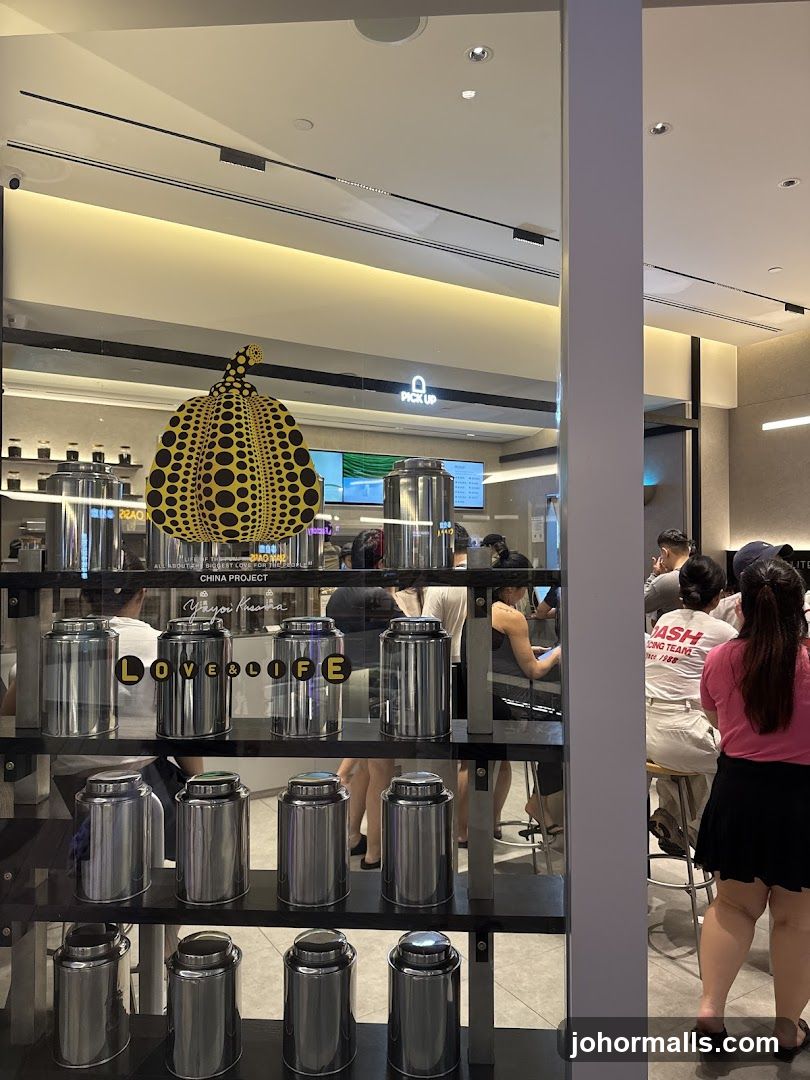 Store Interior with Display Shelves and Seating Area