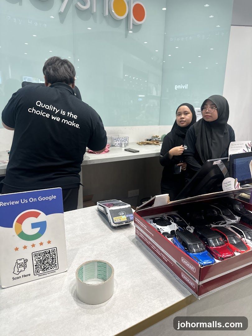 Shop Counter with Staff and Merchandise
