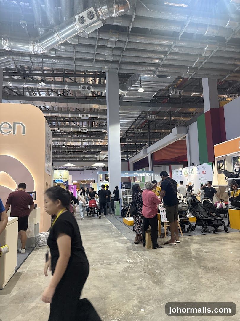 Indoor Exhibition Hall with Booths and Visitors