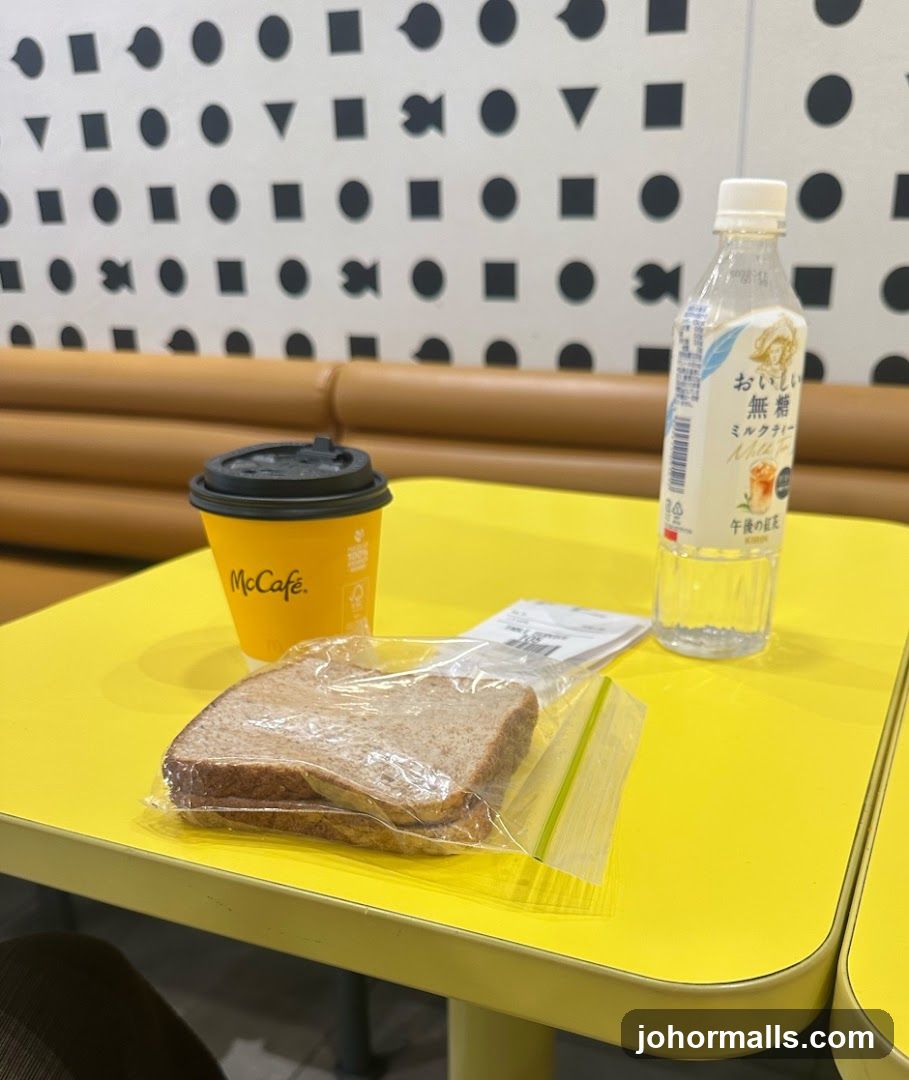 McCafé coffee and bottled drink with toast
