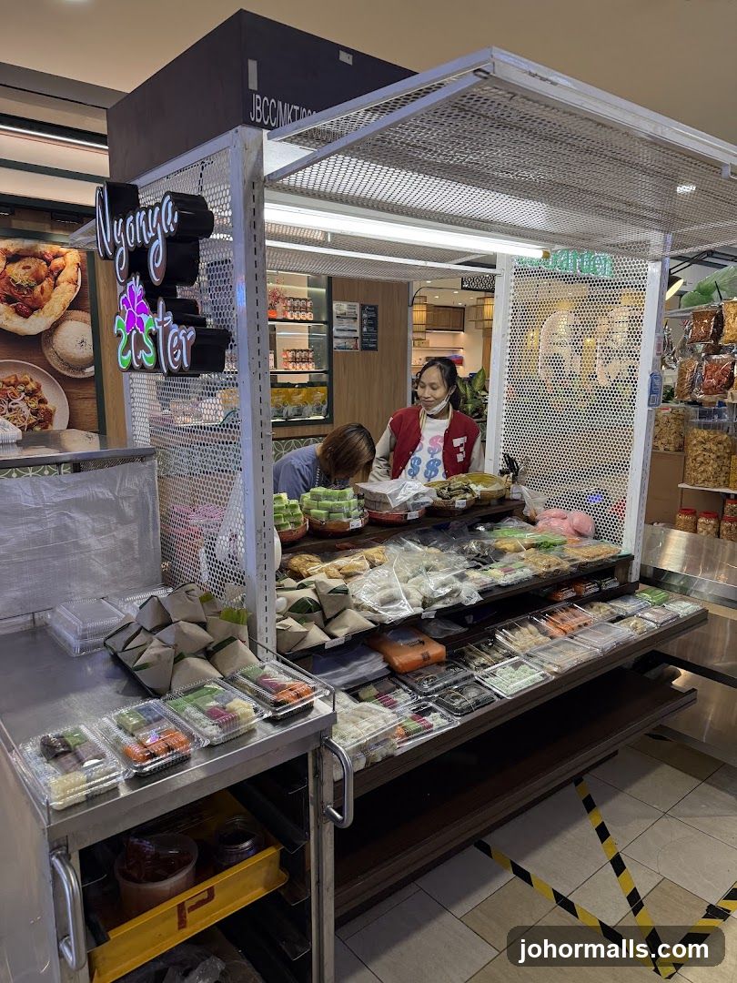 Food stall with various snacks and meals