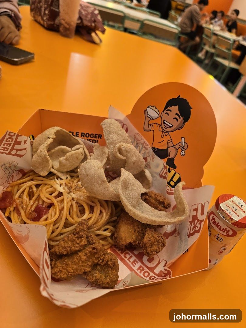 Spaghetti with Fried Chicken and Crackers