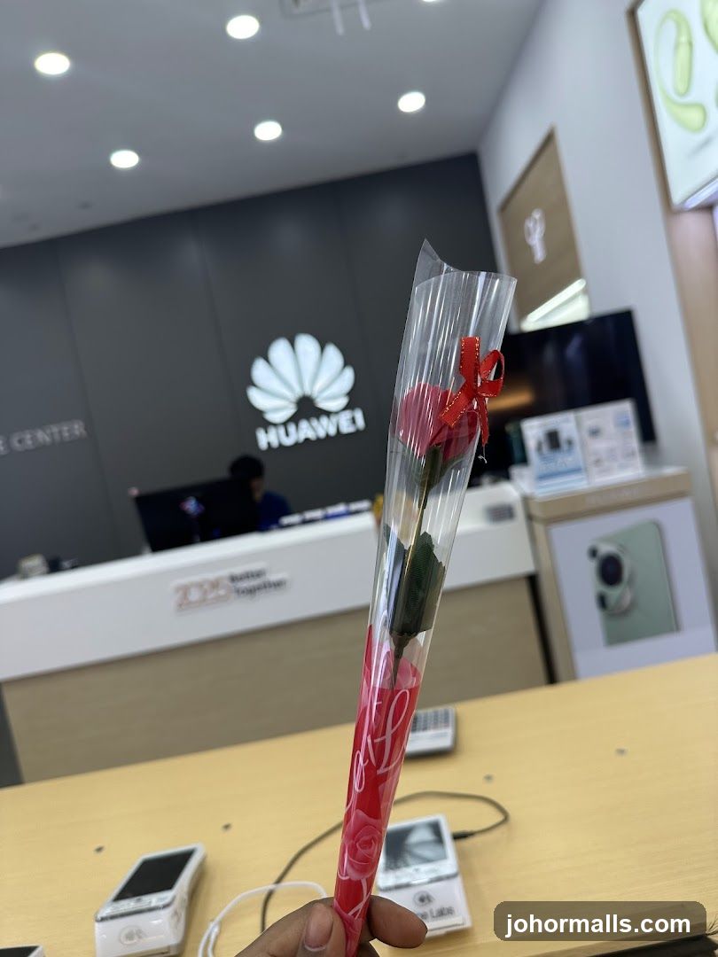 Rose in a protective sleeve at a Huawei service center