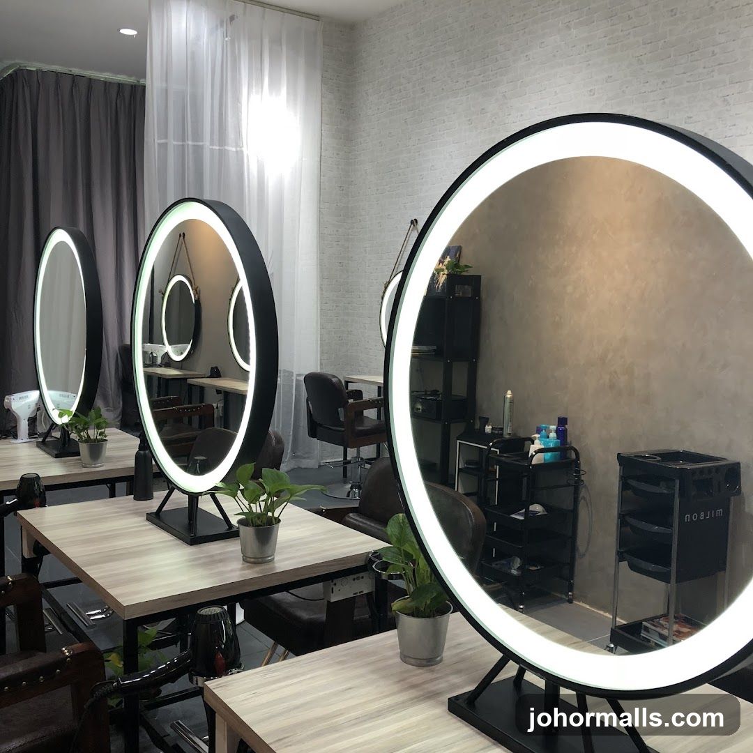 Salon Interior with Illuminated Mirrors