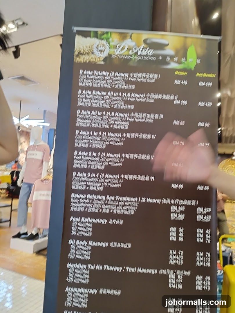D Asia Spa Menu