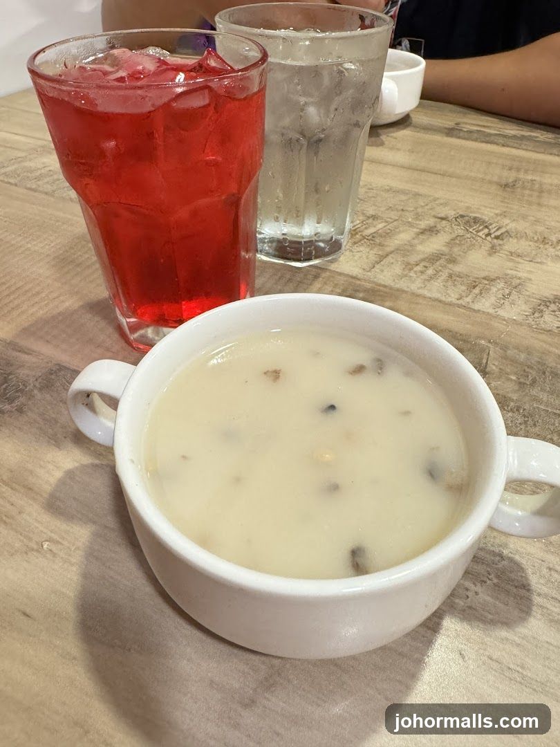 Creamy Mushroom Soup and Drinks