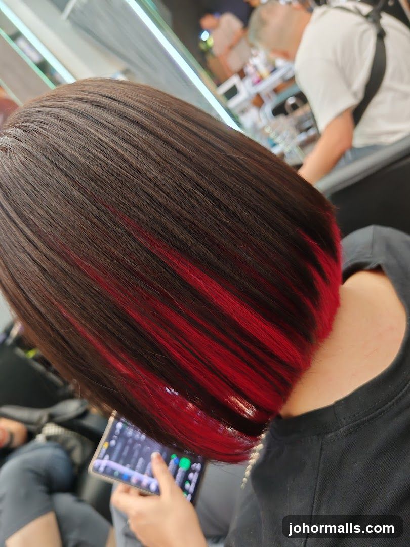 Woman with red highlights in her hair