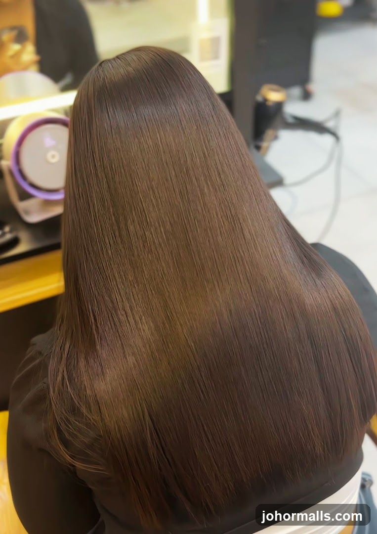 Woman with long, straight, brown hair