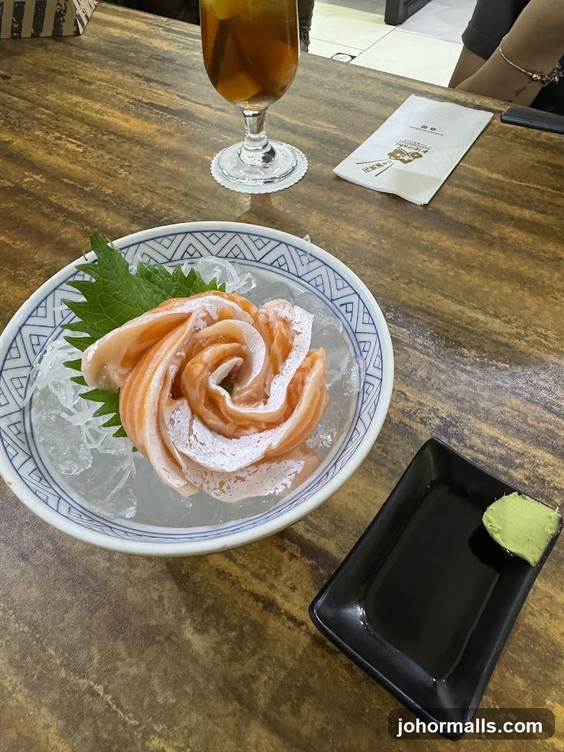 Salmon Sashimi with Wasabi and Drink