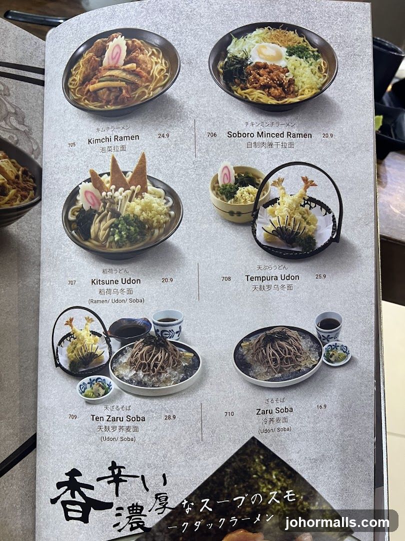 Japanese Noodle Menu