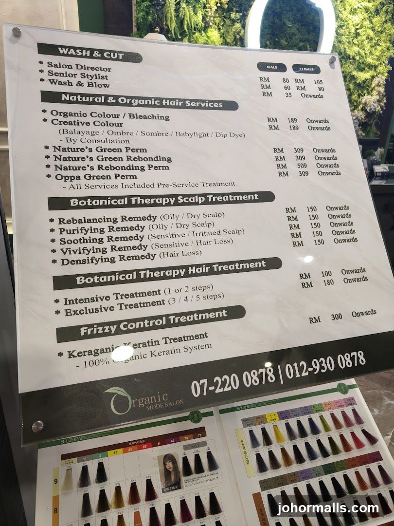 Organic Mode Salon Menu