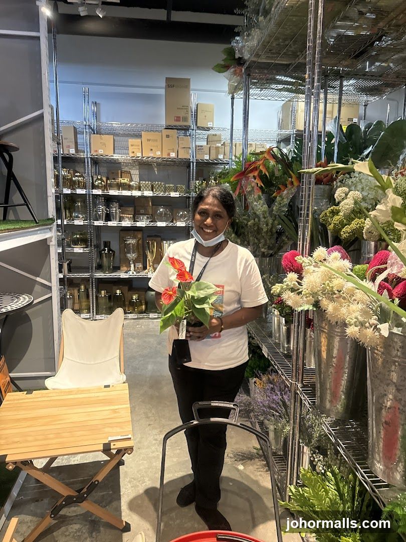 Woman holding a potted plant in a store