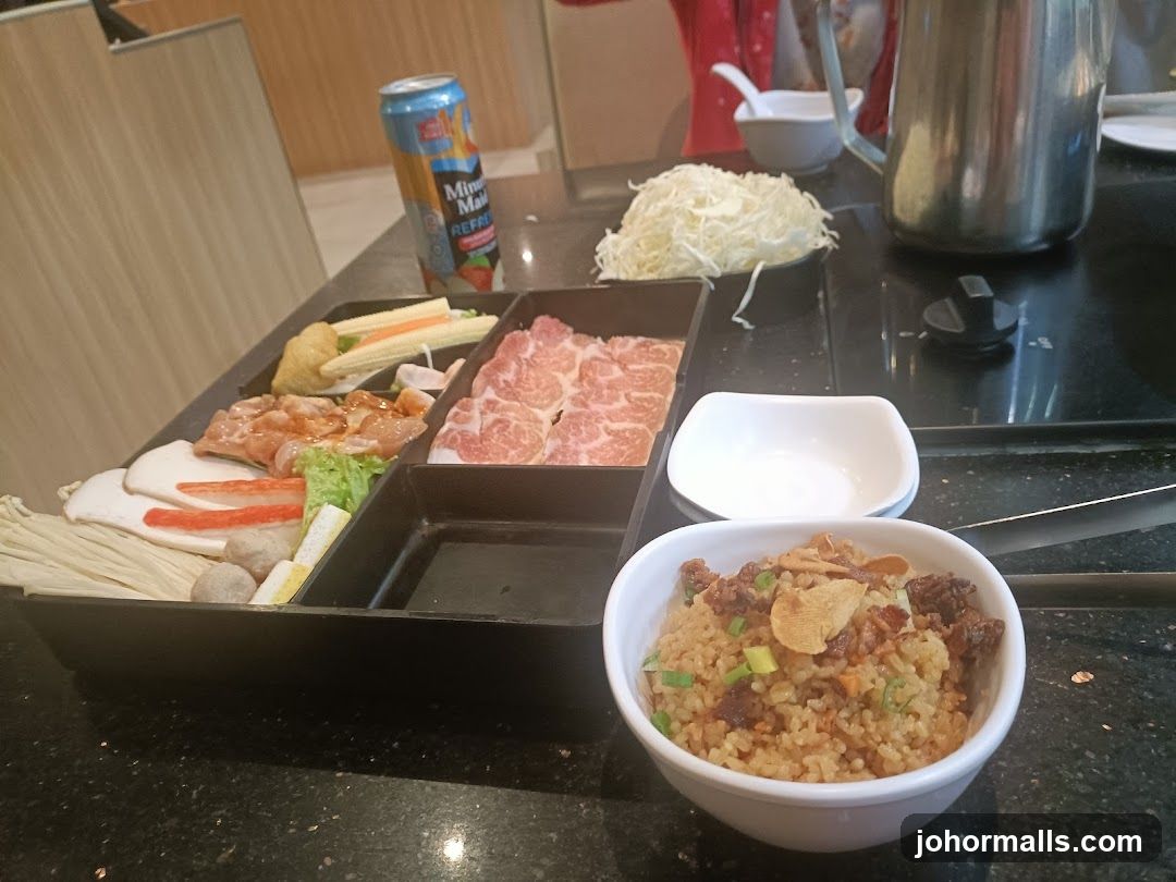 Shabu-shabu ingredients and fried rice