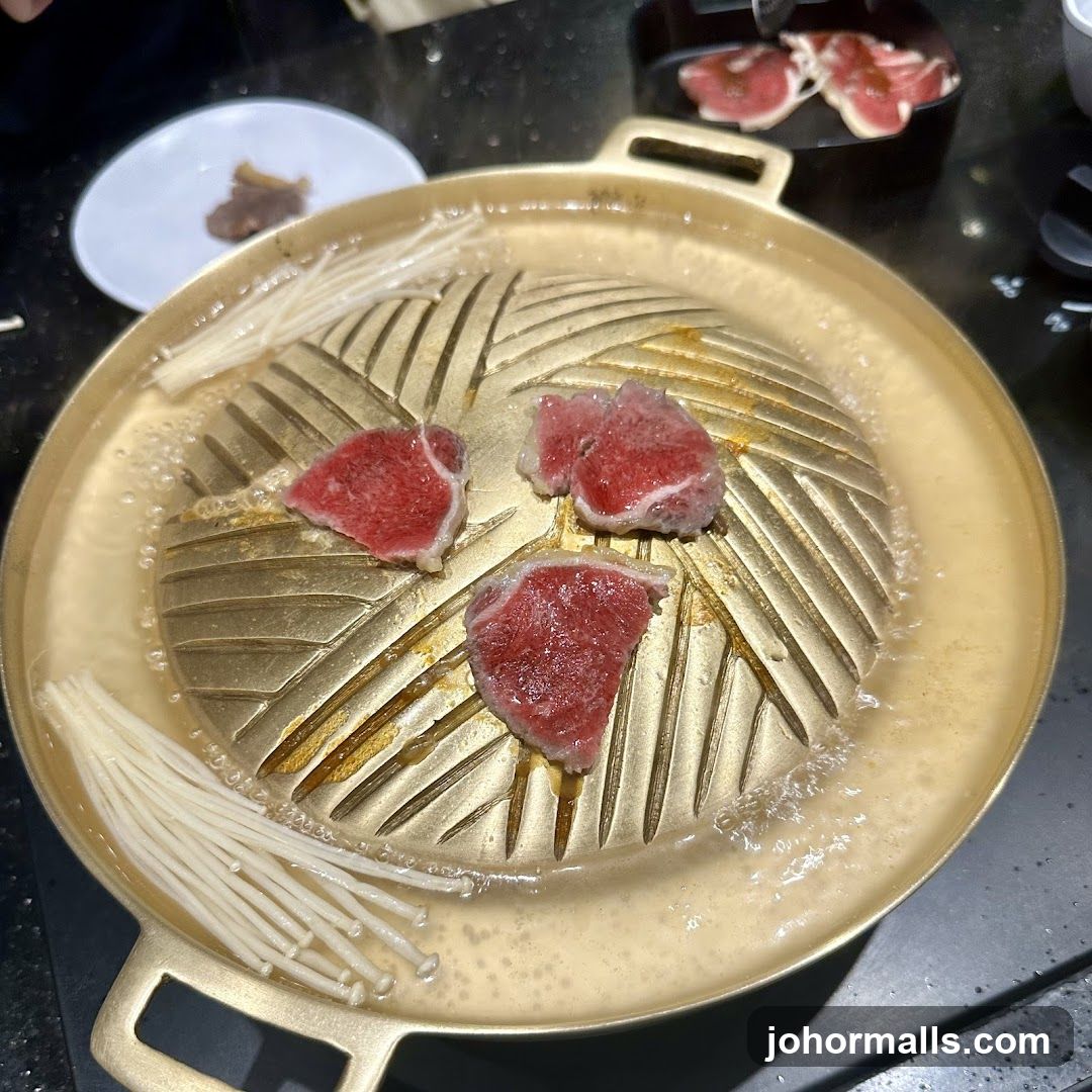 Grilling Meat and Enoki Mushrooms
