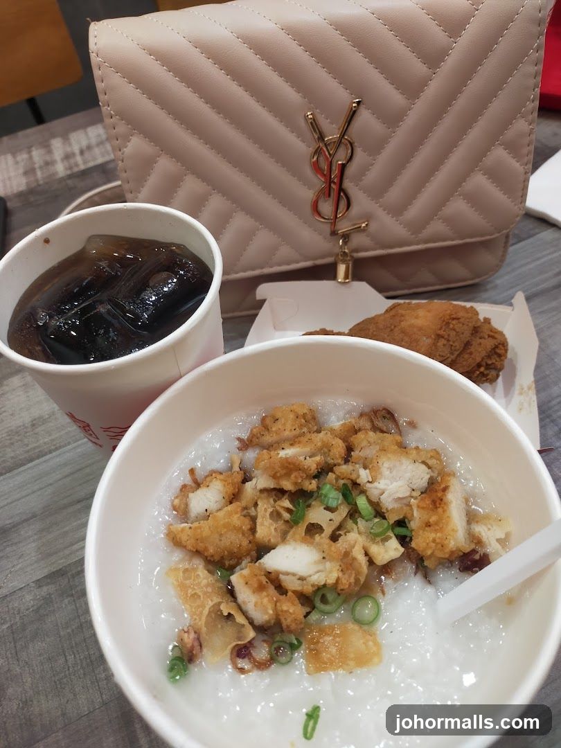 Congee with Fried Chicken and Drink