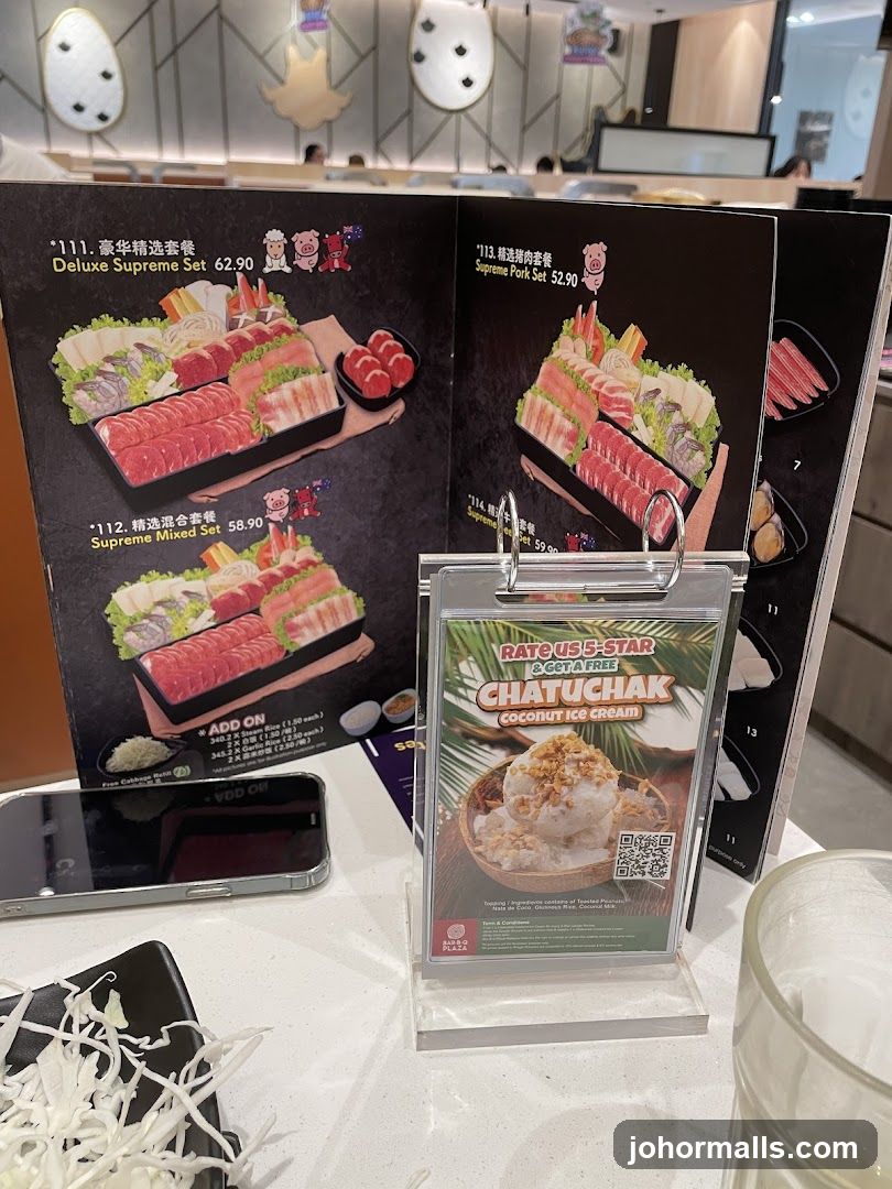 Menu with Food Sets and Ice Cream Promotion