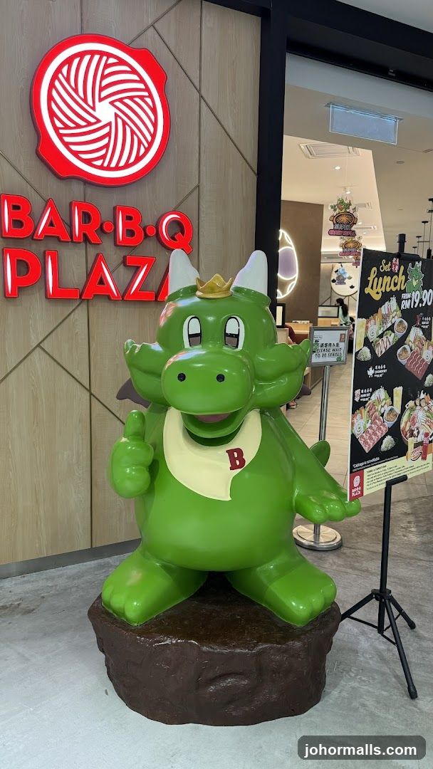 Dragon mascot outside Bar-B-Q Plaza