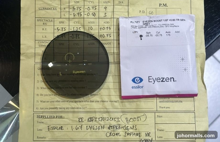 Eyeglasses Prescription and Lens Packaging