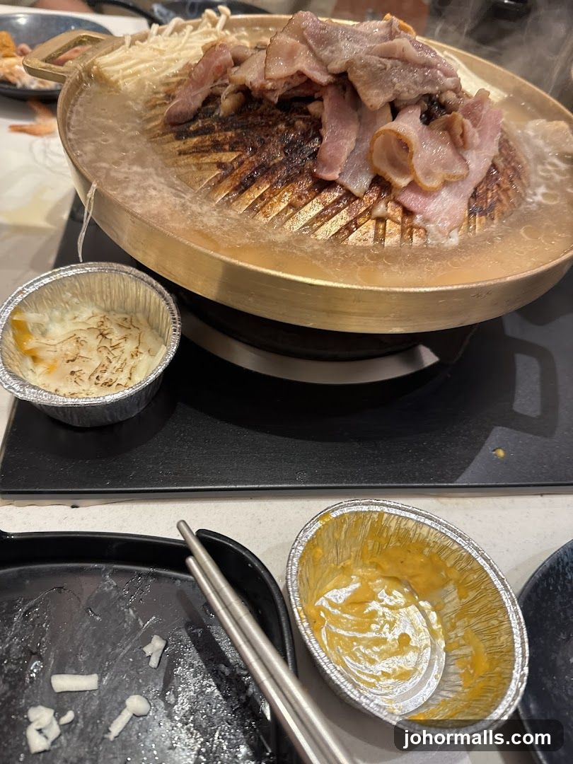 Grill with Meat and Mushrooms