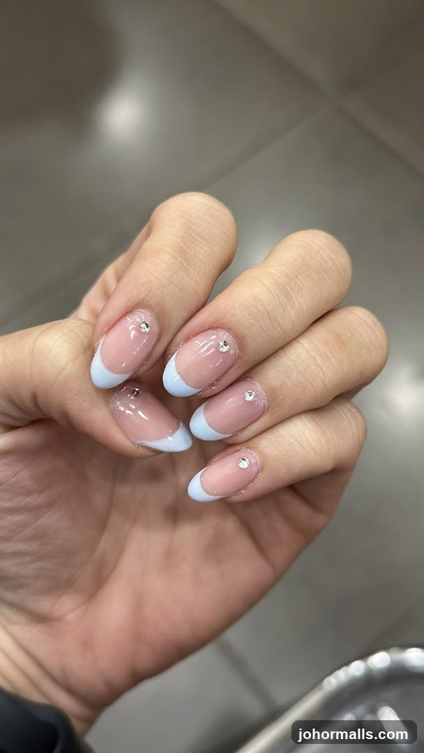 French Tip Nails with Rhinestones
