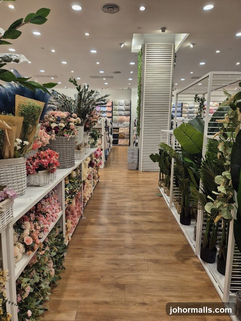 Store aisle with artificial flowers and plants