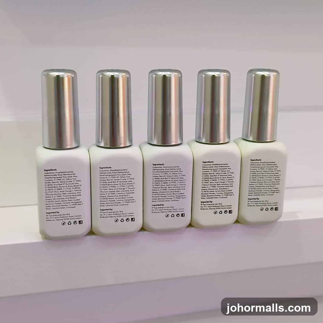 Five bottles of nail polish