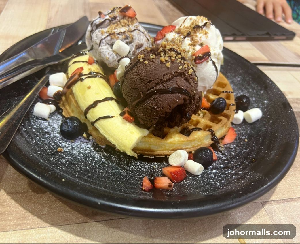 Waffle with Ice Cream and Fruit