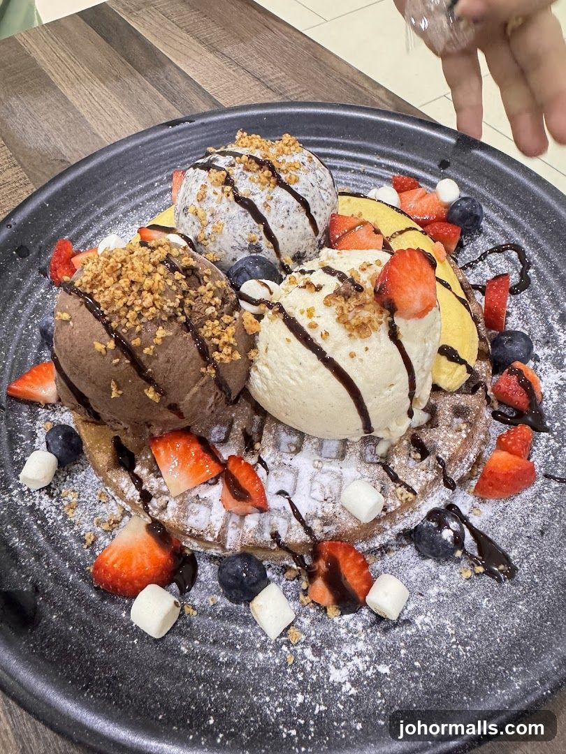Waffle with Ice Cream and Fruits