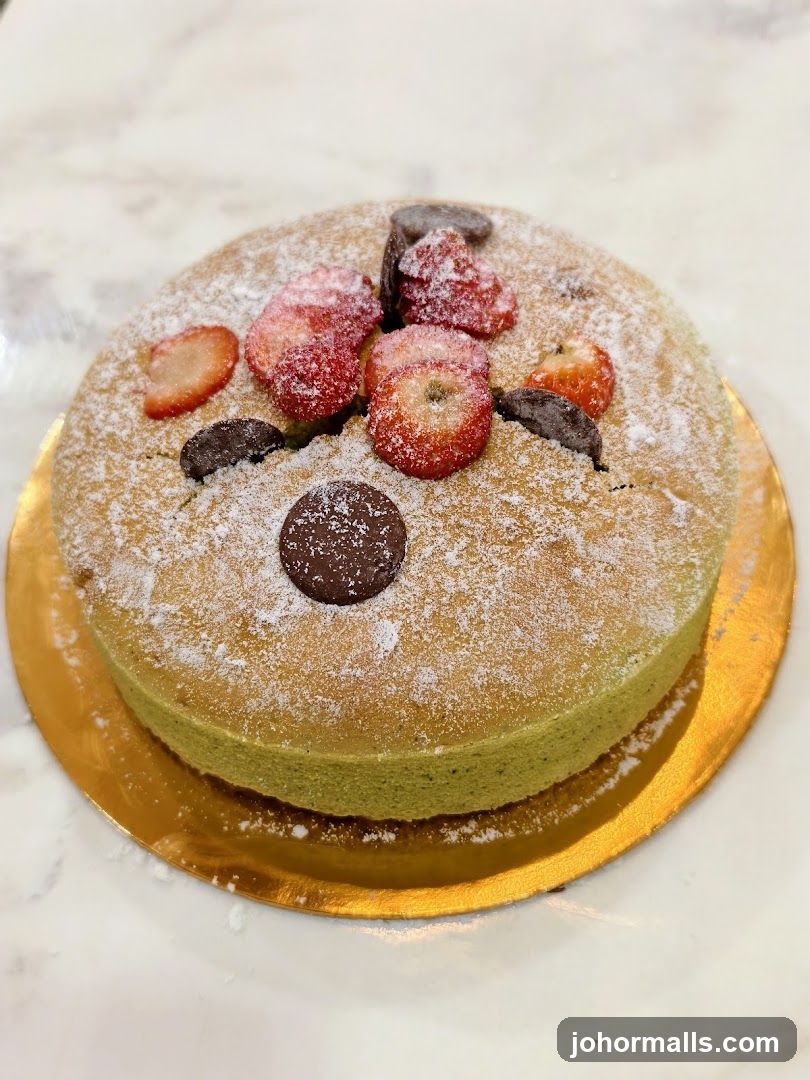 Matcha Cake with Strawberries and Chocolate Chips