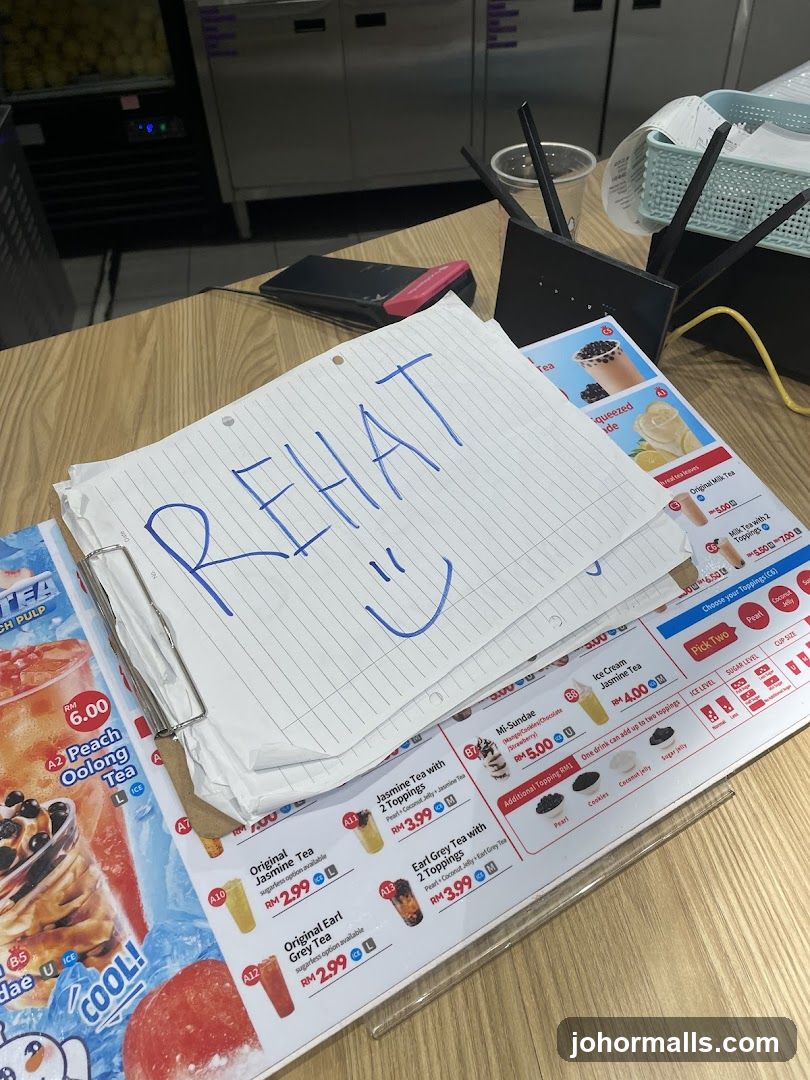 Menu with handwritten note