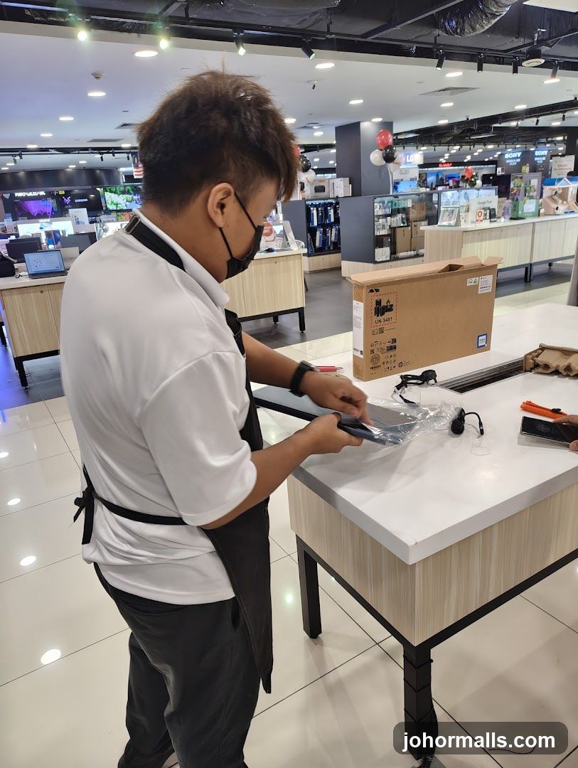 Store employee unpacking a product