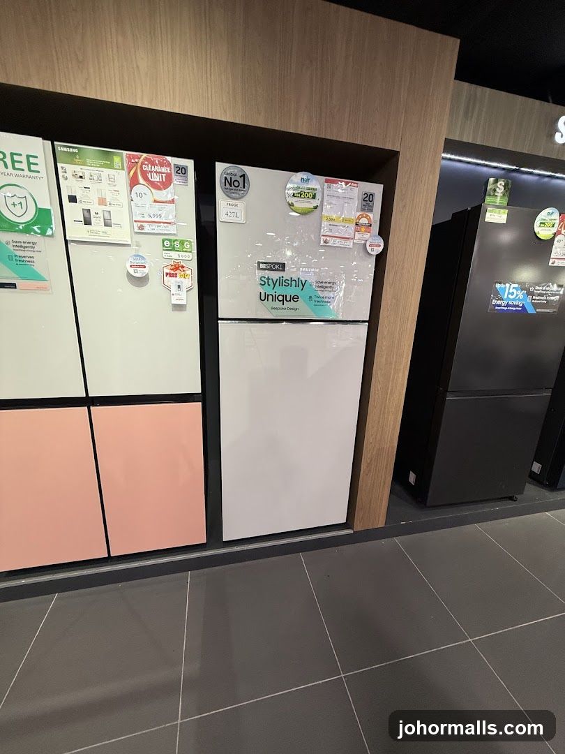 Refrigerators on display