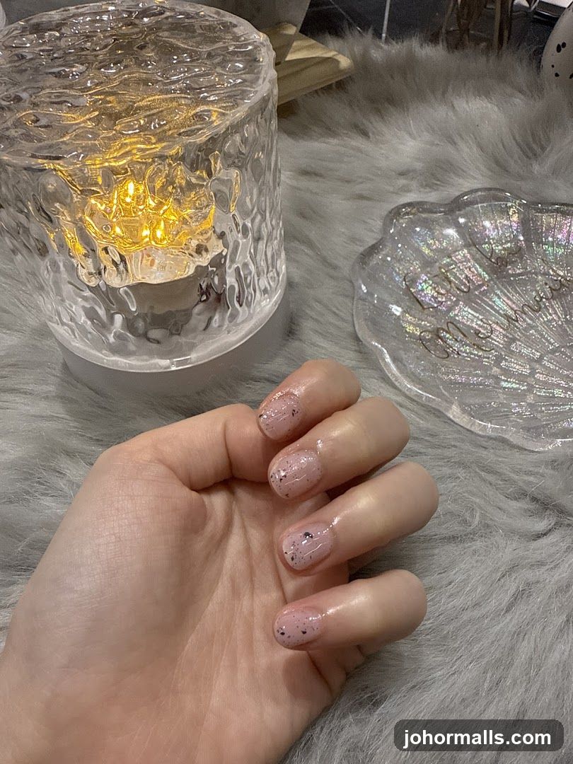 Nail art with glitter and speckles