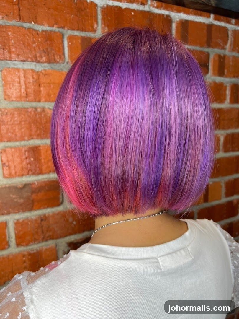 Vibrant Bob with Pink and Purple Highlights