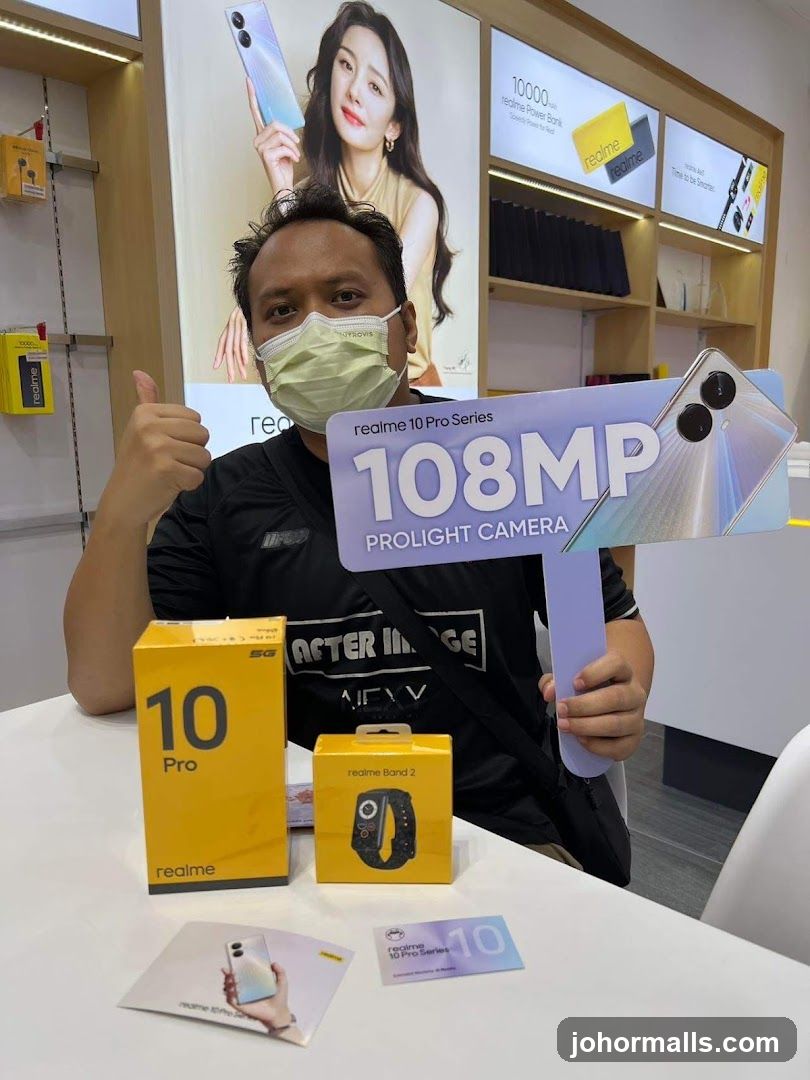 Man holding Realme 10 Pro Series promotional sign