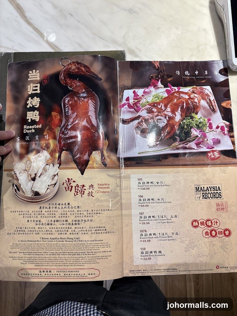 Roasted Duck Menu