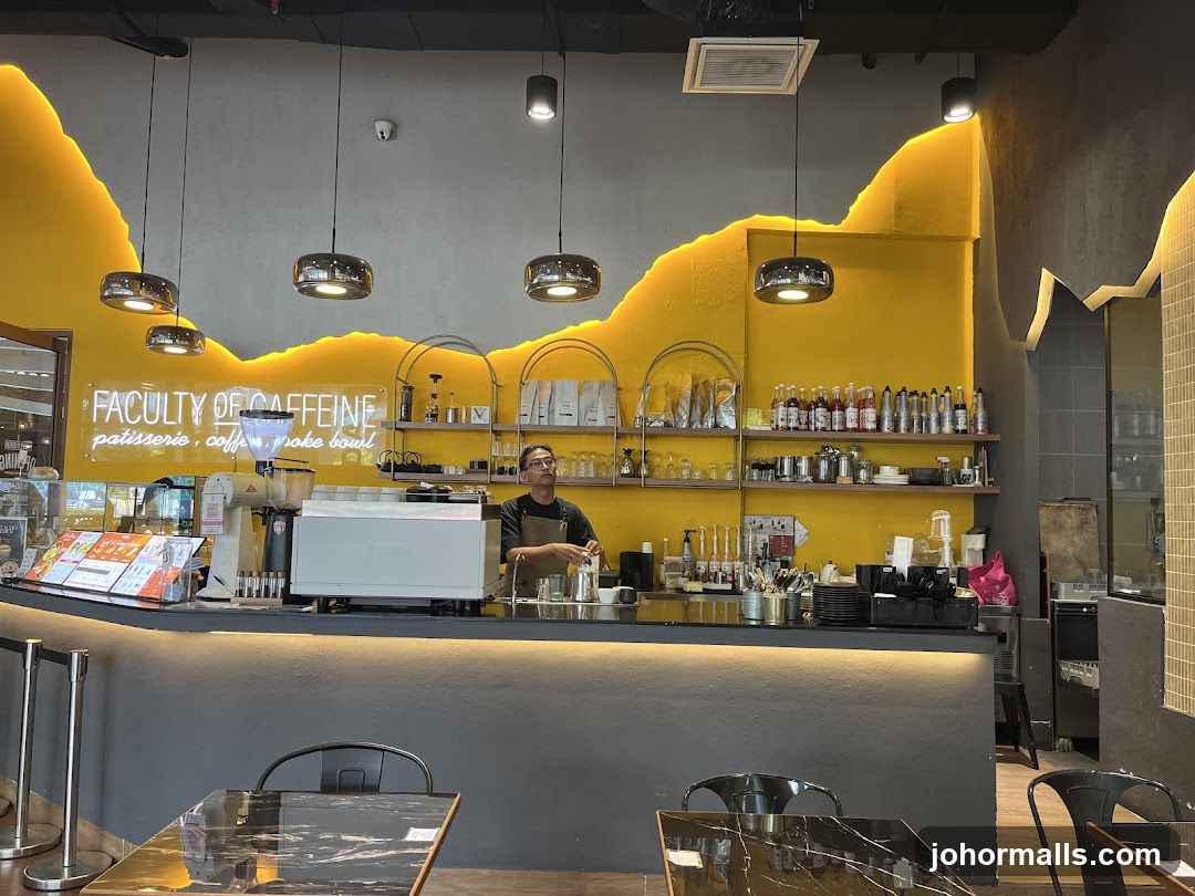 Coffee shop interior with barista