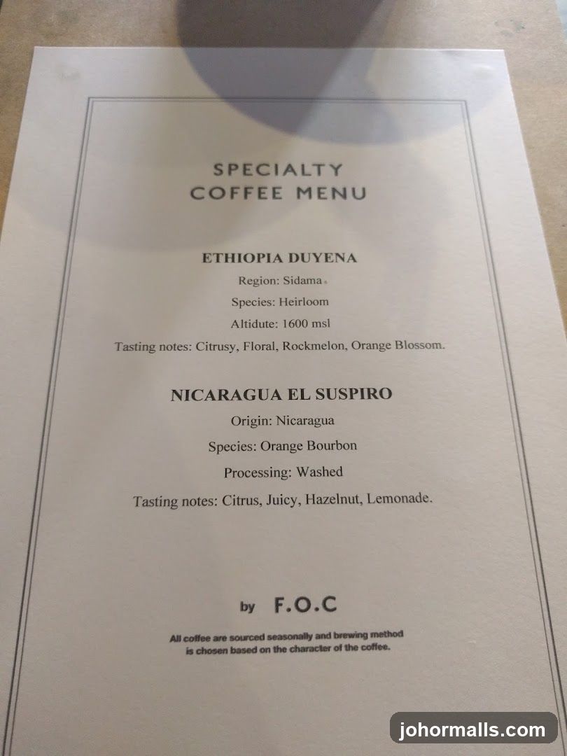 SPECIALTY COFFEE MENU
