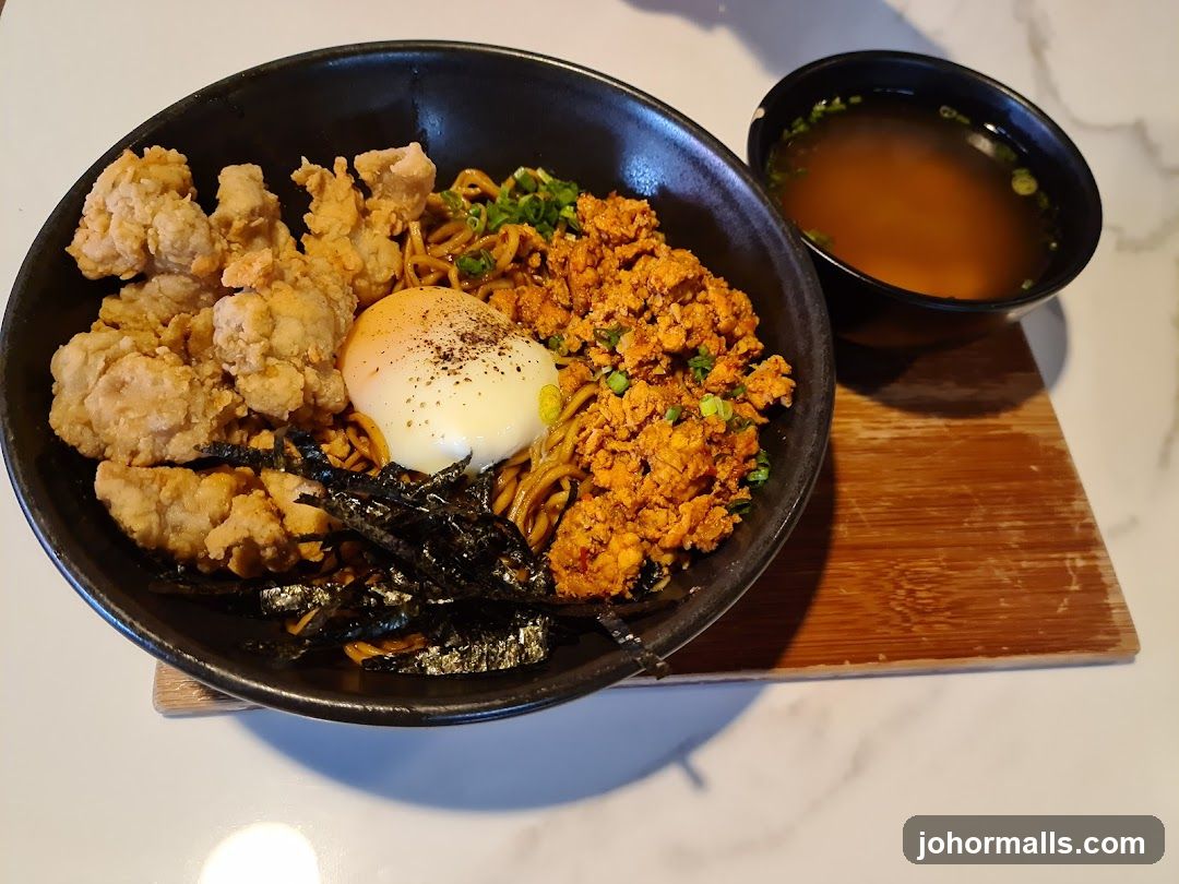Noodle Bowl with Fried Chicken and Egg