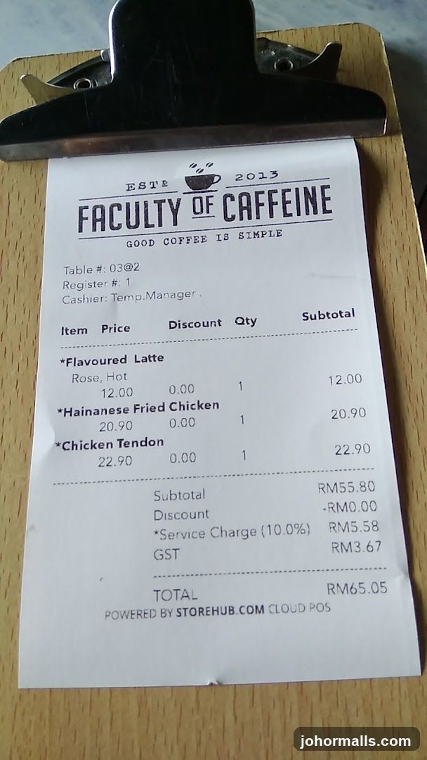 Receipt from Faculty of Caffeine