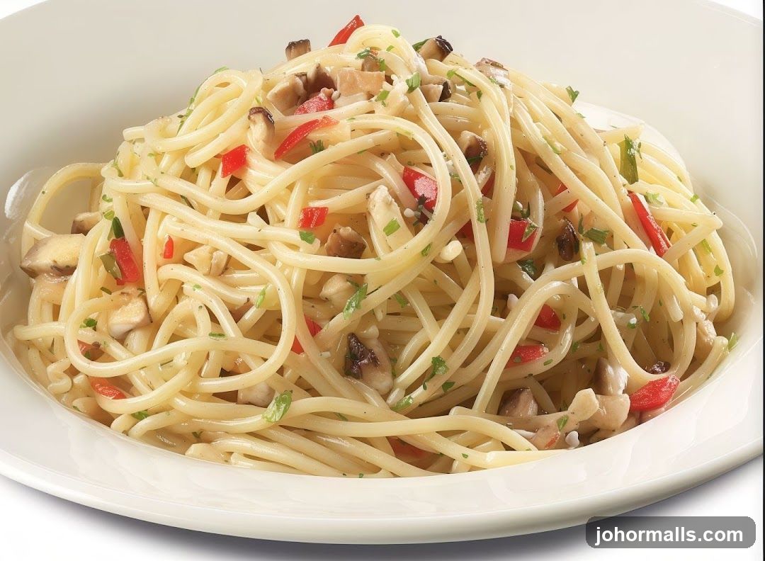 Spaghetti with Mushrooms and Peppers