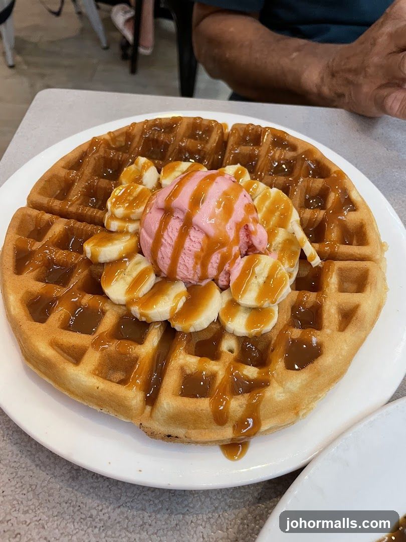 Waffle with Ice Cream and Bananas