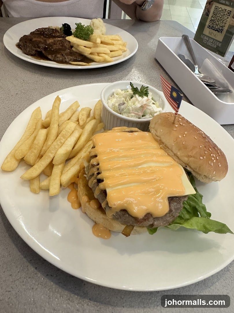 Cheeseburger and Steak Dinner