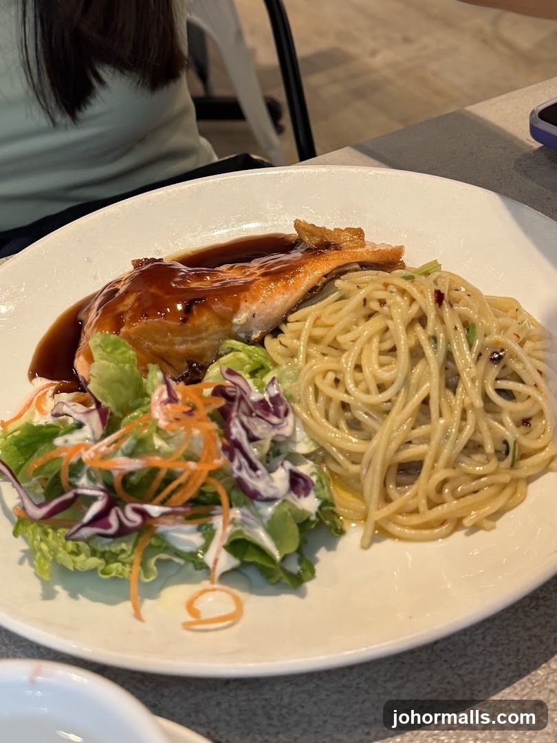Salmon with Pasta and Salad