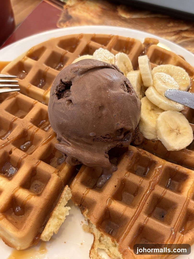 Waffles with Ice Cream and Bananas