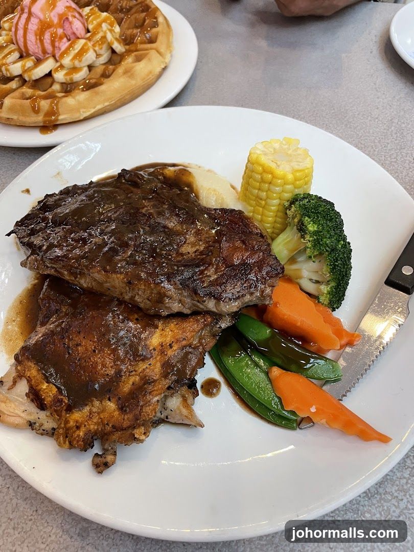 Steak and Chicken Dinner with Waffle Dessert