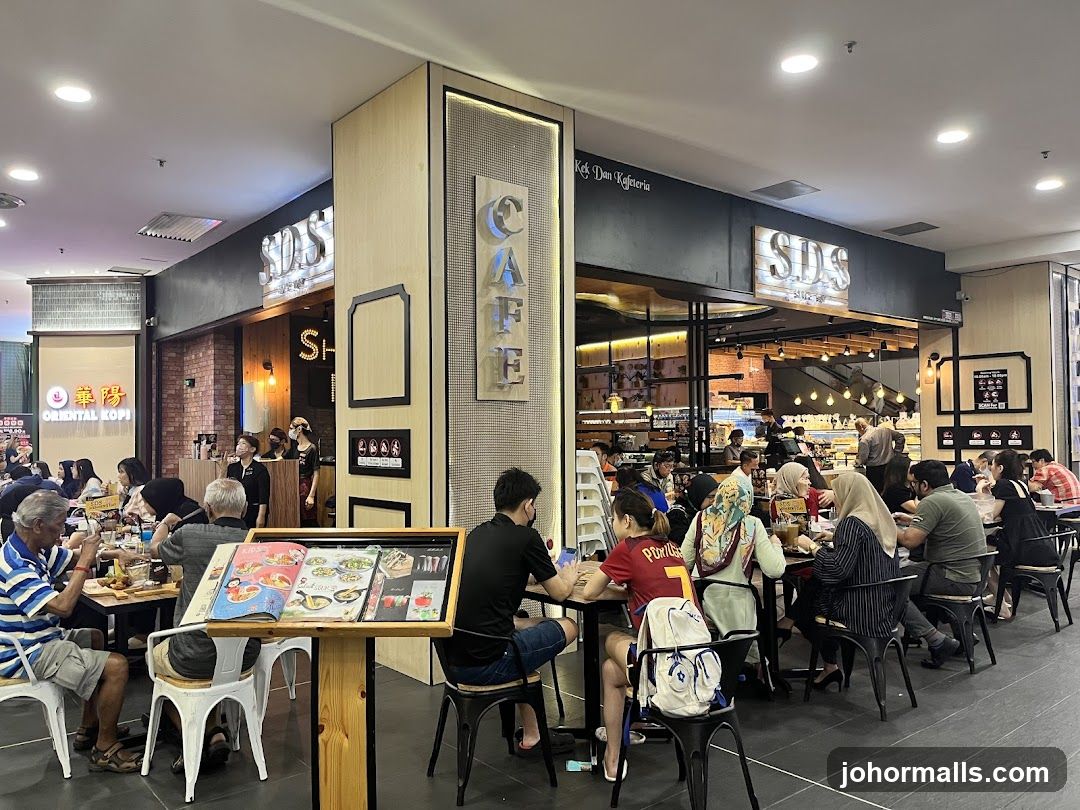 Interior of a busy cafe with patrons dining