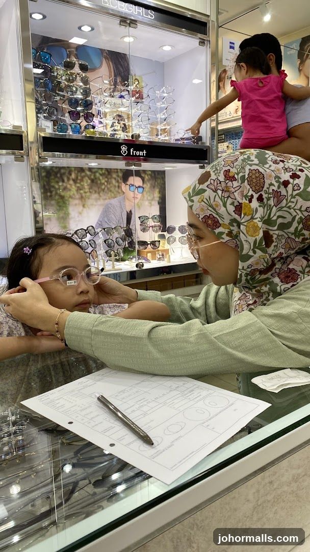Optometrist fitting glasses on a child